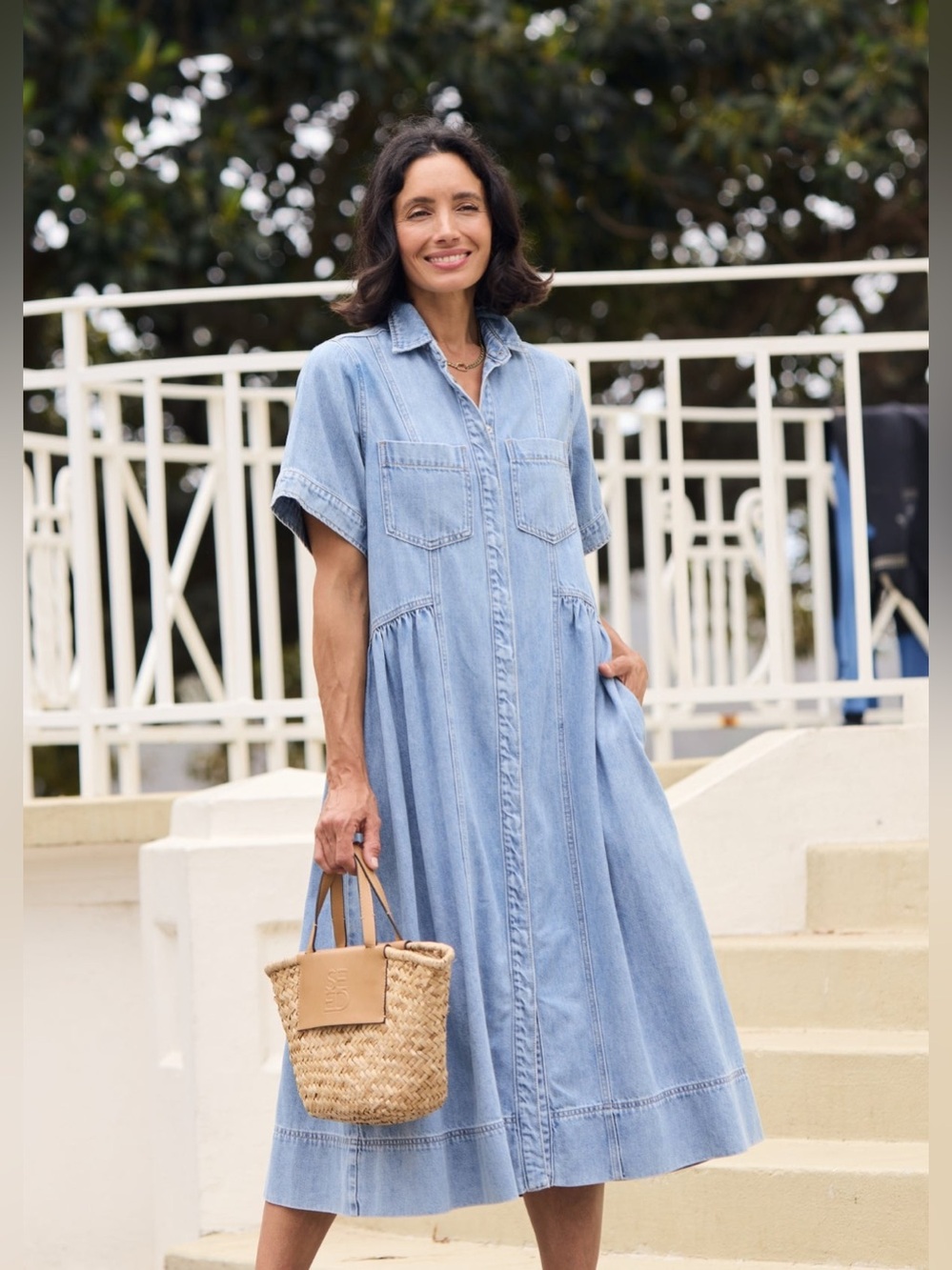 🆕 Maye Australia Montana Light Denim Shirtdress Soft Wash Midi Classic Polished